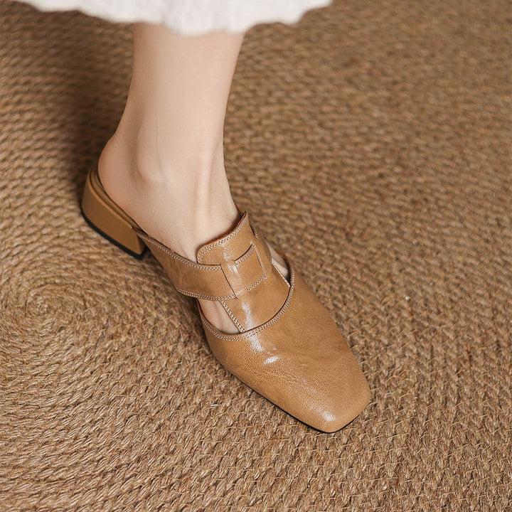 Astrid – Mules en cuir avec bout carré