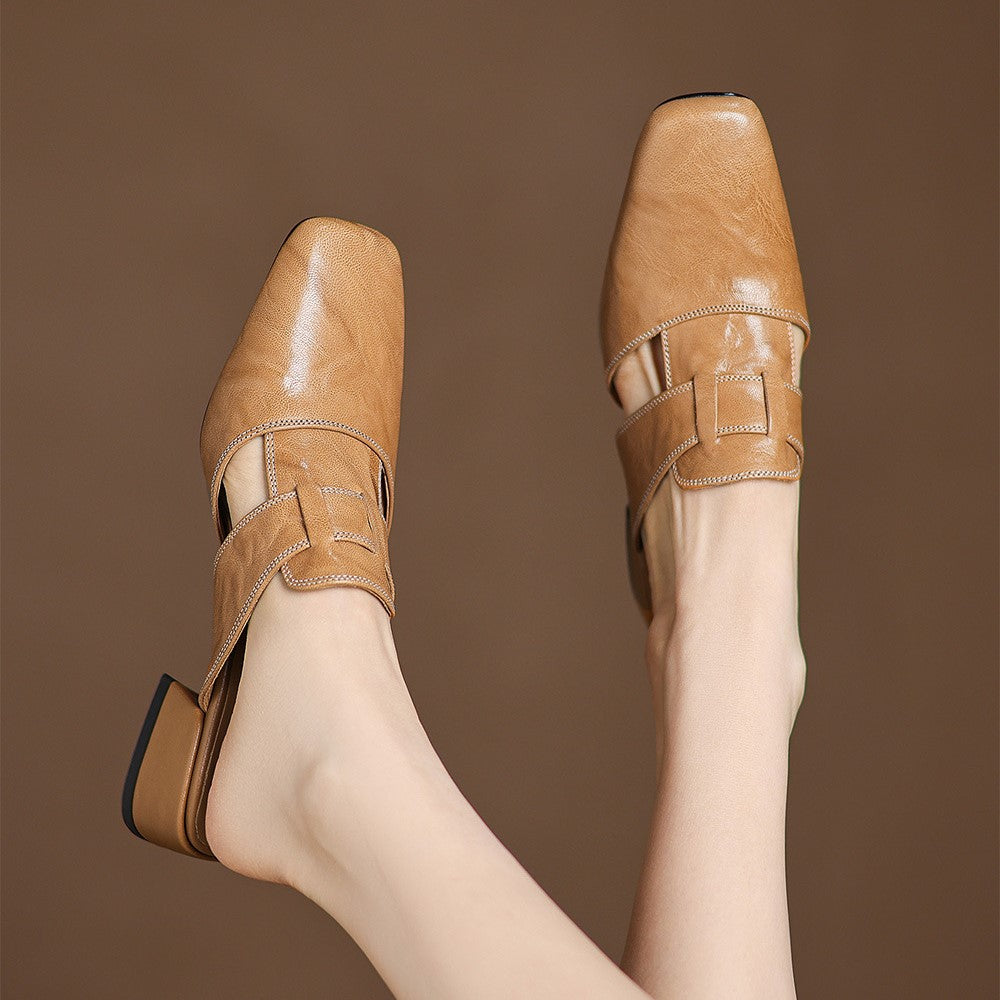 Astrid – Mules en cuir avec bout carré