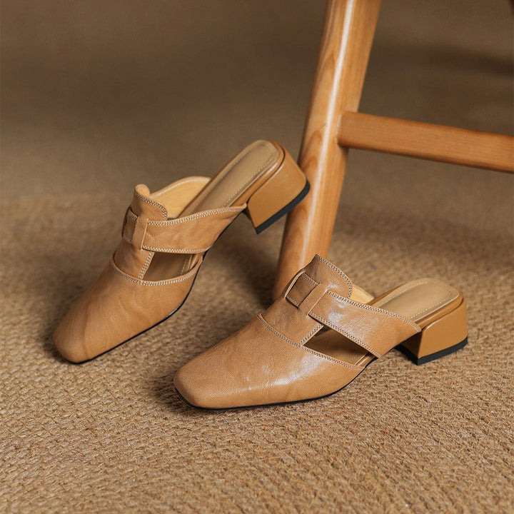Astrid – Mules en cuir avec bout carré