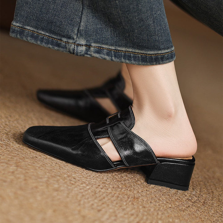 Astrid – Mules en cuir avec bout carré