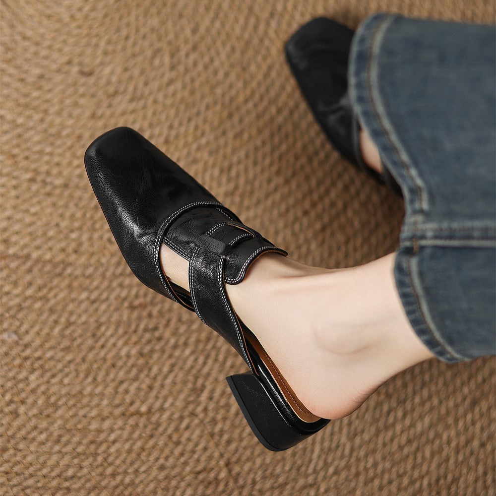Astrid – Mules en cuir avec bout carré