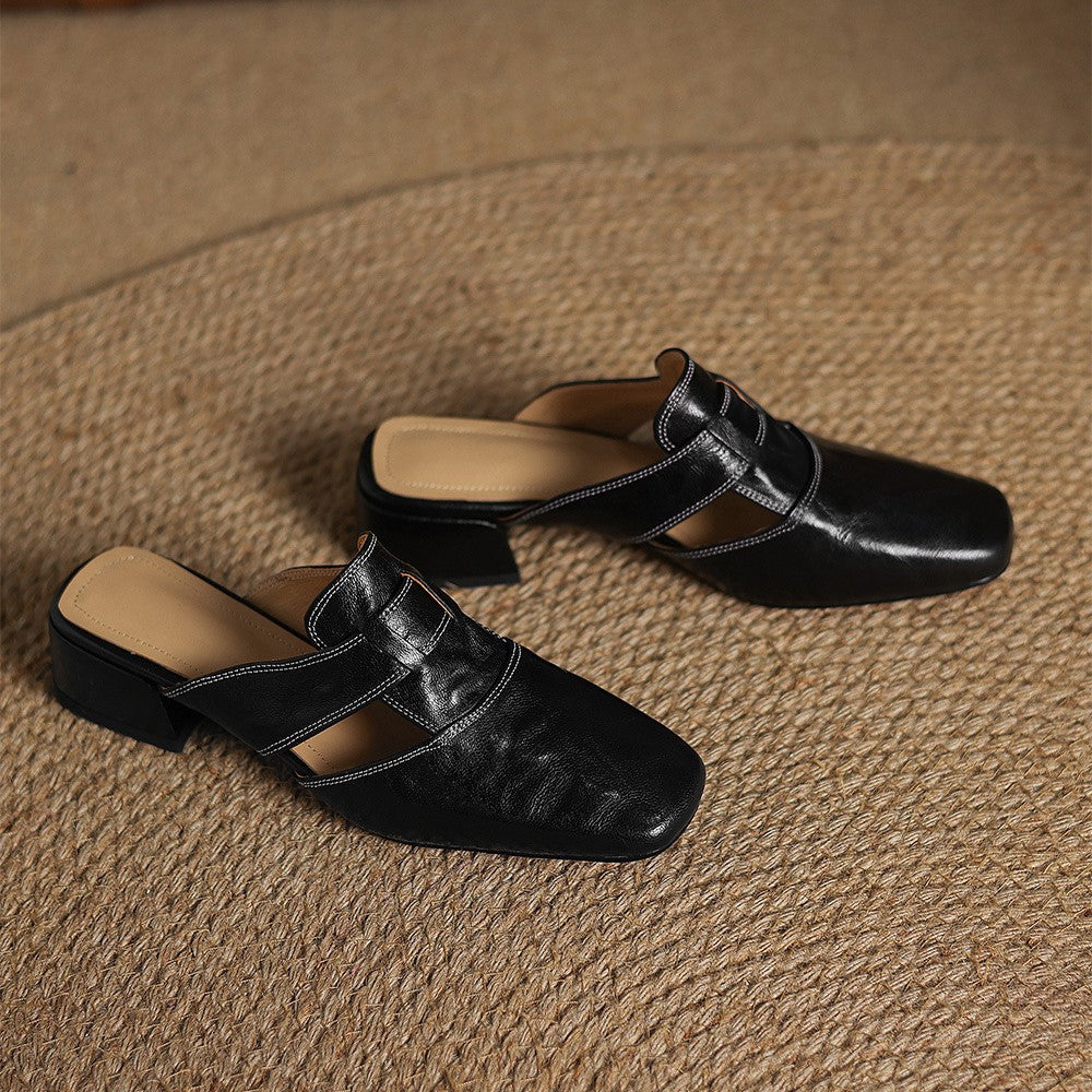 Astrid – Mules en cuir avec bout carré