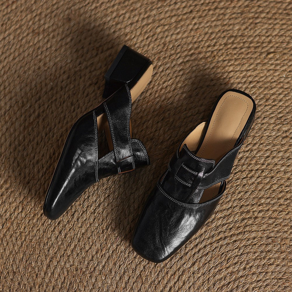 Astrid – Mules en cuir avec bout carré