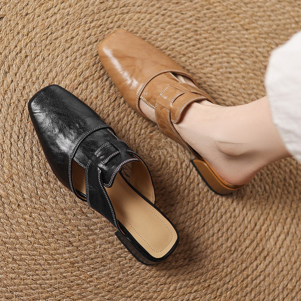 Astrid – Mules en cuir avec bout carré