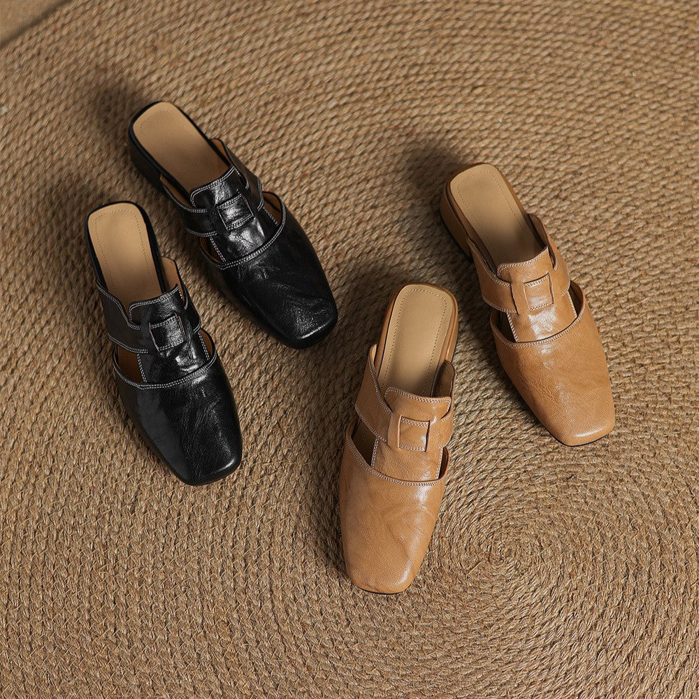 Astrid – Mules en cuir avec bout carré