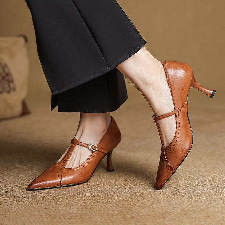 Aveline – Cuir T-Riemen Escarpins