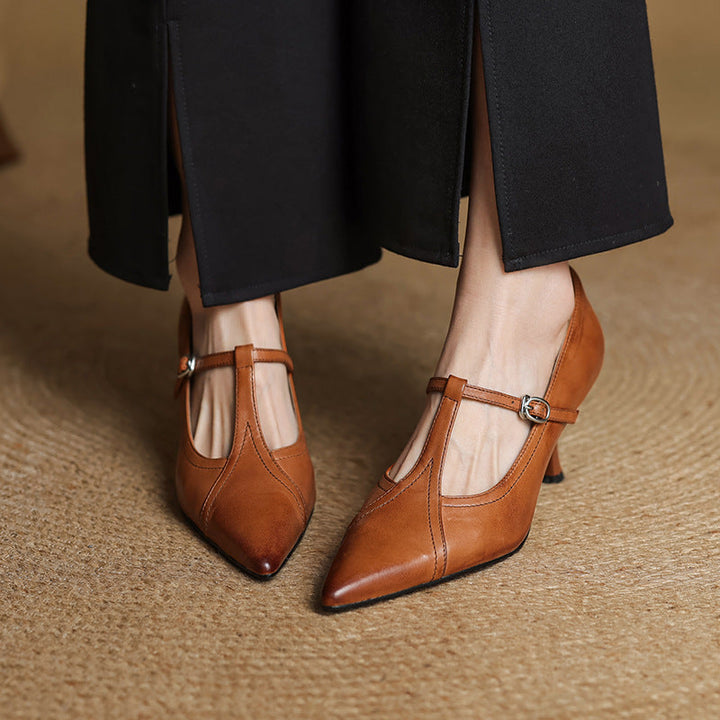 Aveline – Cuir T-Riemen Escarpins