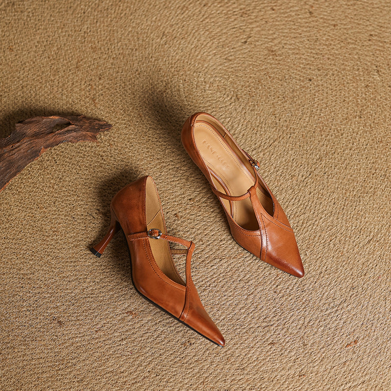Aveline – Cuir T-Riemen Escarpins