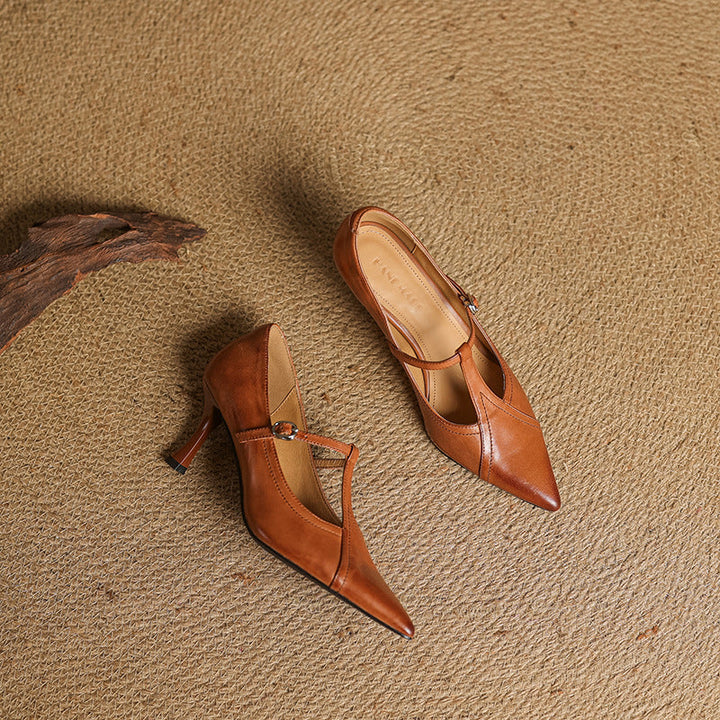 Aveline – Cuir T-Riemen Escarpins
