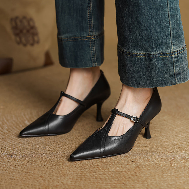 Aveline – Cuir T-Riemen Escarpins
