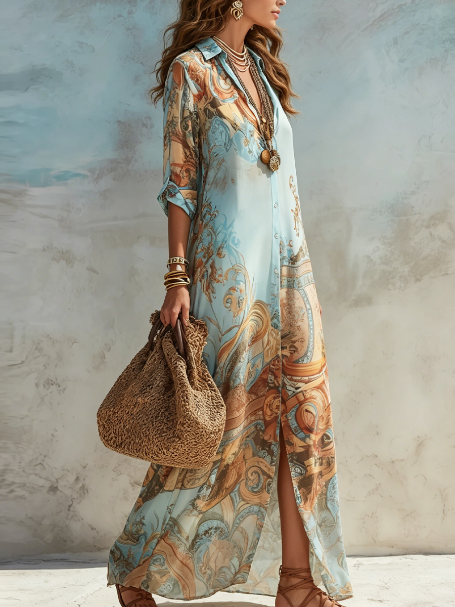 Louise – Robe chemise méditerranéenne